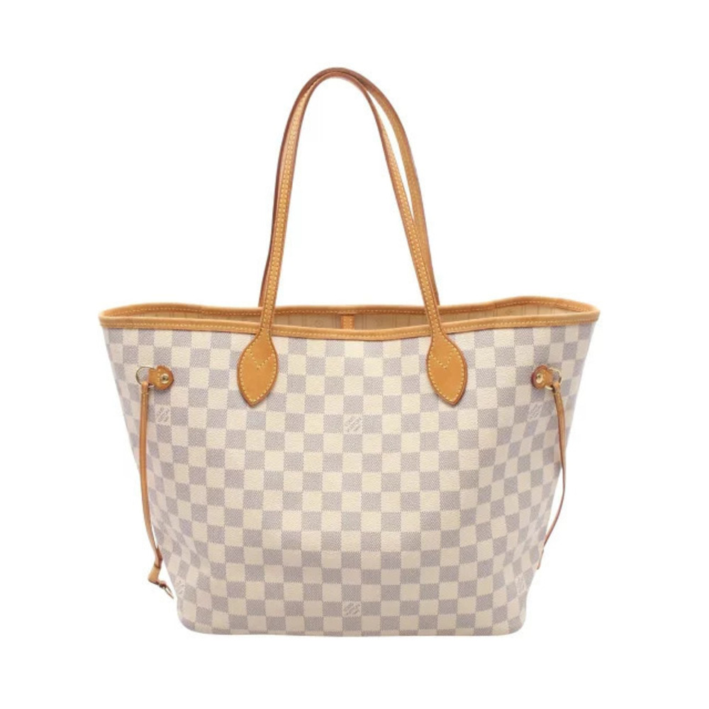 Louis Vuitton Neverfull Damier Azur White Tote Bag Canvas Leather White